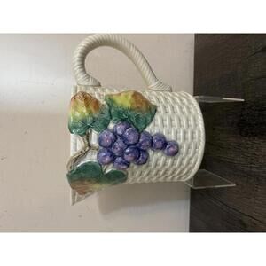 Vtg . FITZ & FLOYD Ironstone Pitcher  1.5 QT Harvest Grapes Basket Weave